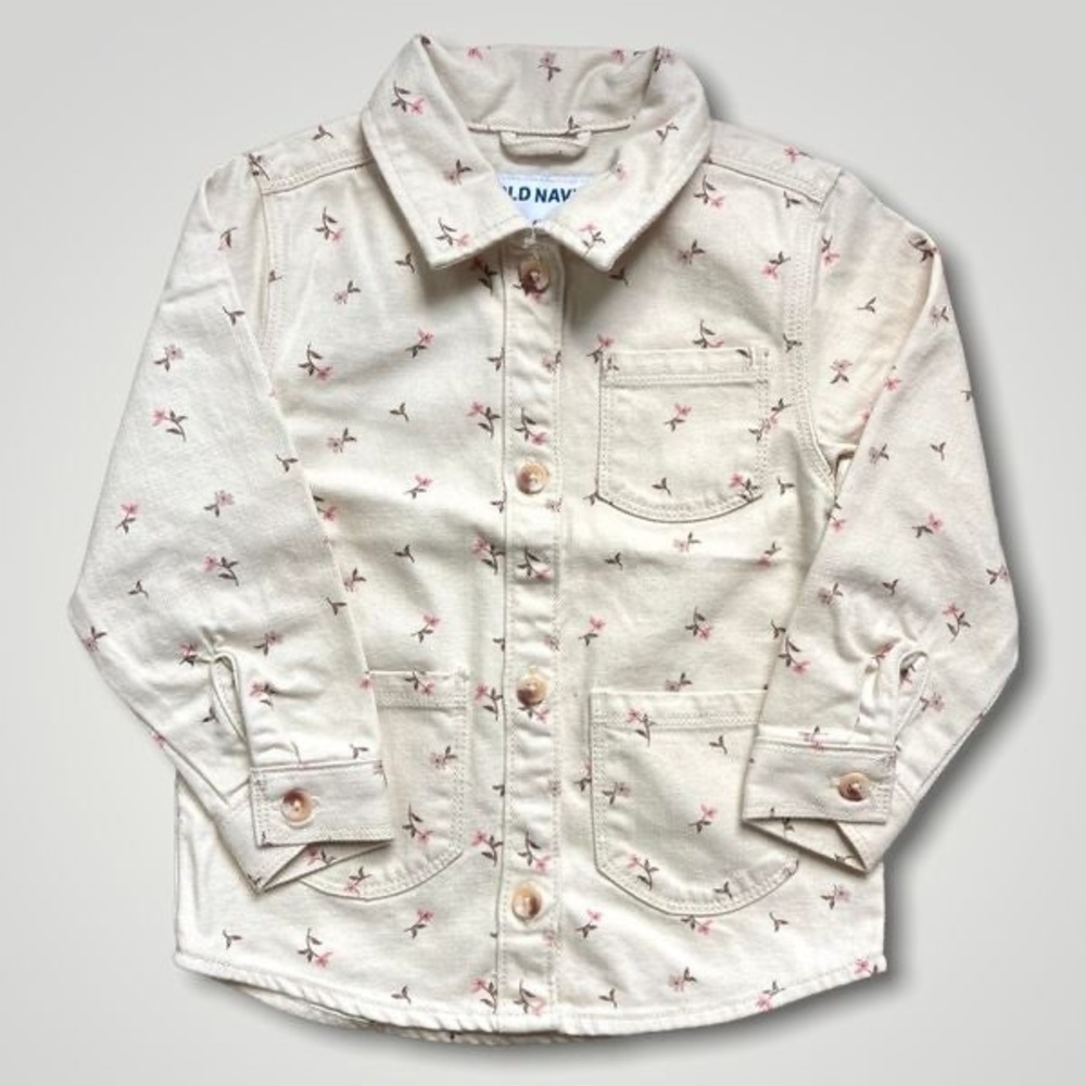 Old navy toddler Girls cream denim floral shacket size 4T